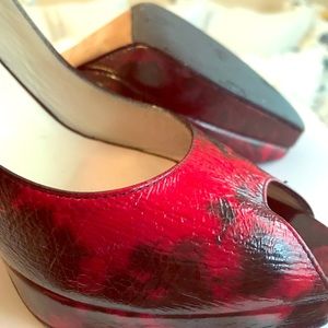 Jimmy Choo Tie dye red and black sling backs